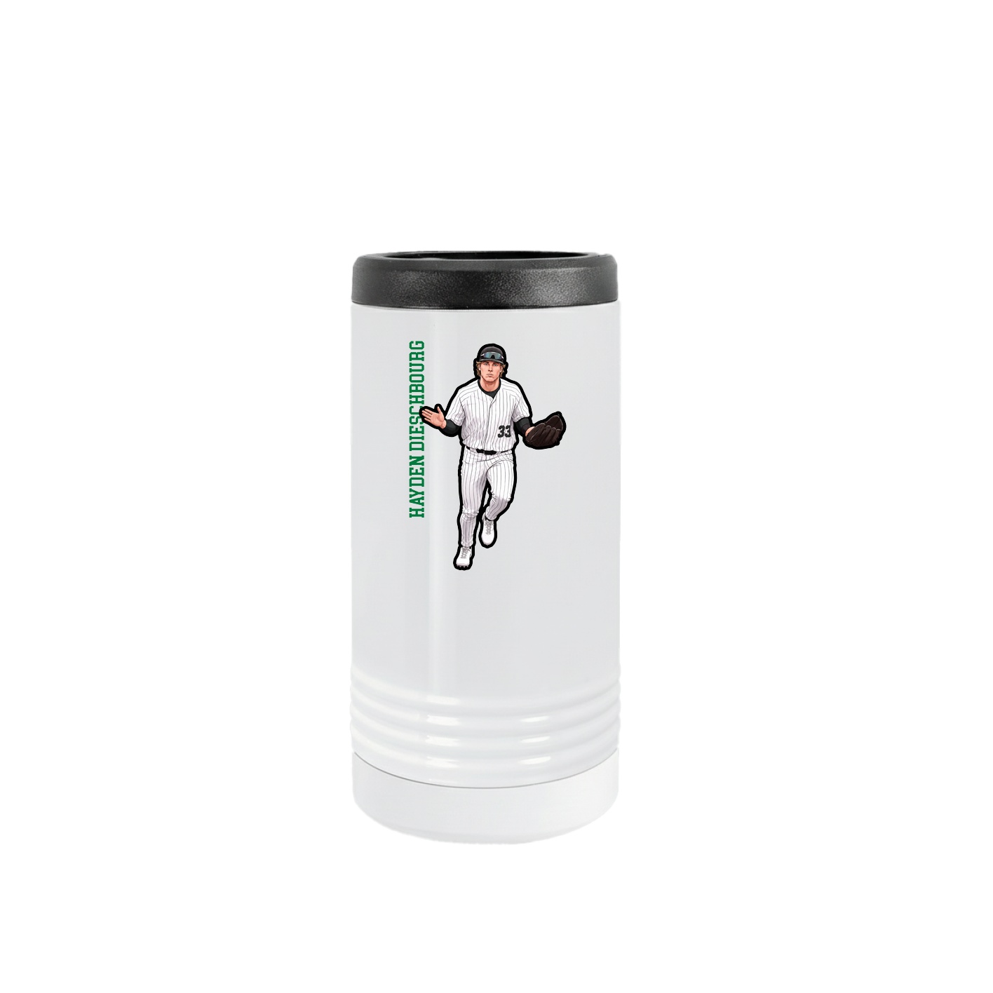 Slim Beverage Holder — Name Vertical in White