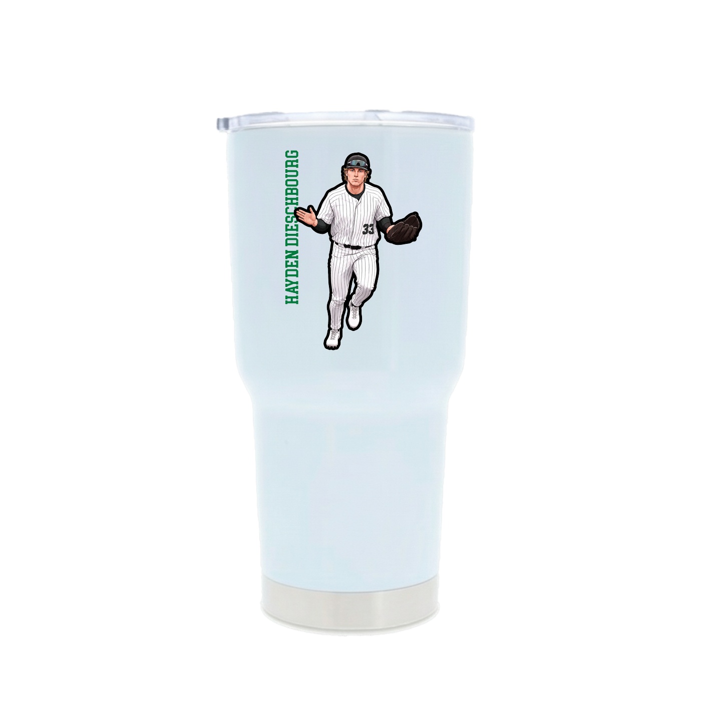 30oz Stainless Steel Tumbler — Name Vertical in White