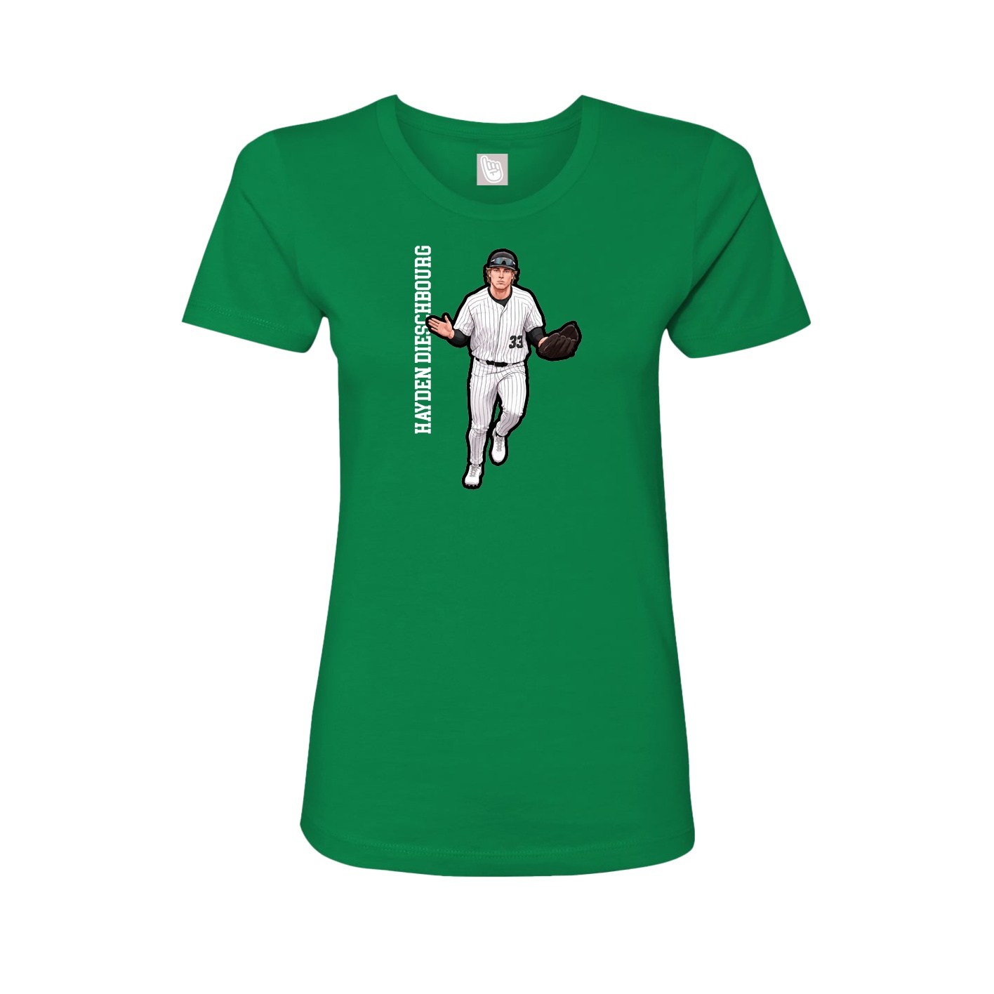 Fitted Women's Tee — Name Vertical in Green