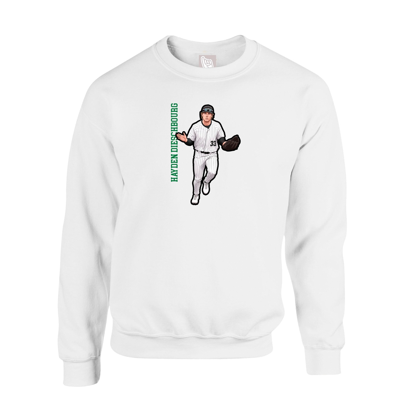 Fleece Crew — Name Vertical in White