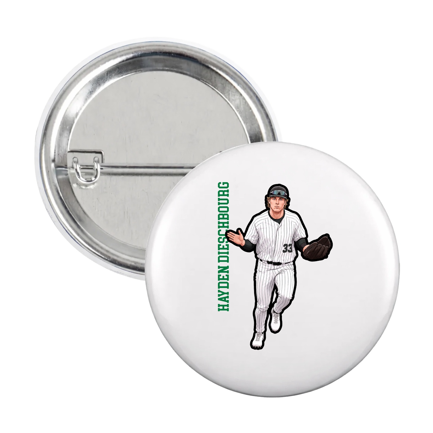 Game Day Button — Name Vertical in White