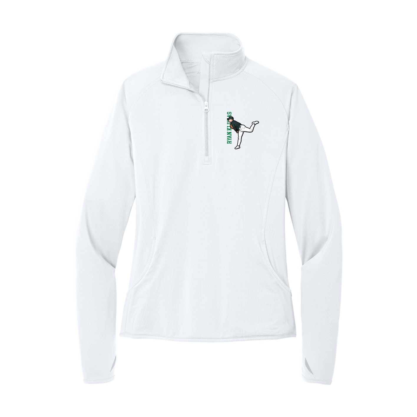 Women's Q-Zip Pullover — Name Vertical in White