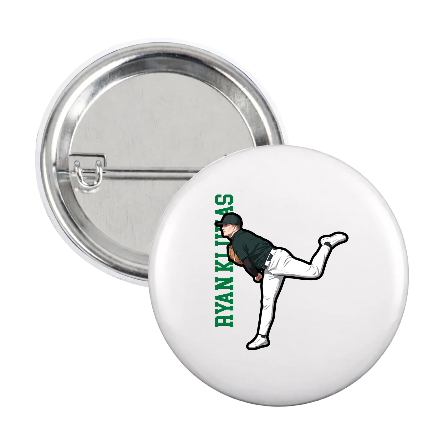 Game Day Button — Name Vertical in White