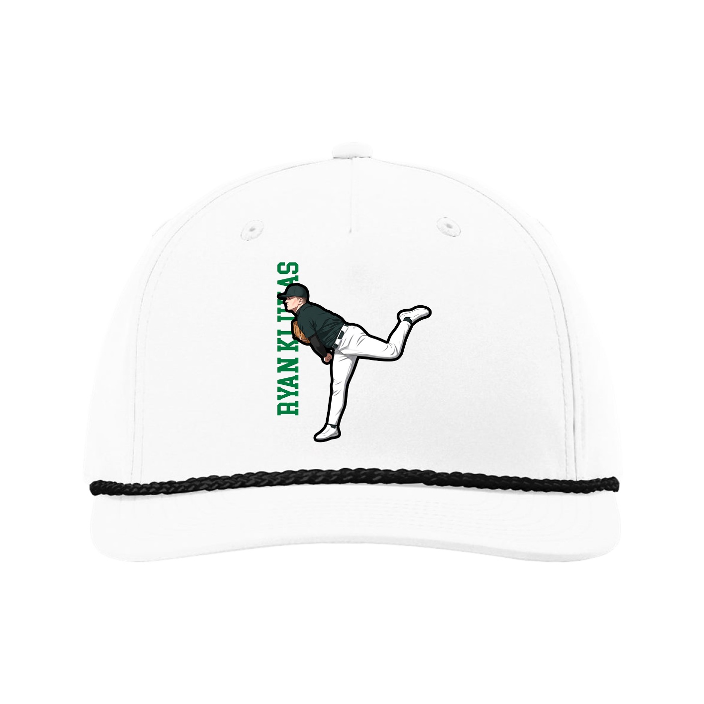 Five-Panel Classic Rope Cap — Name Vertical in White