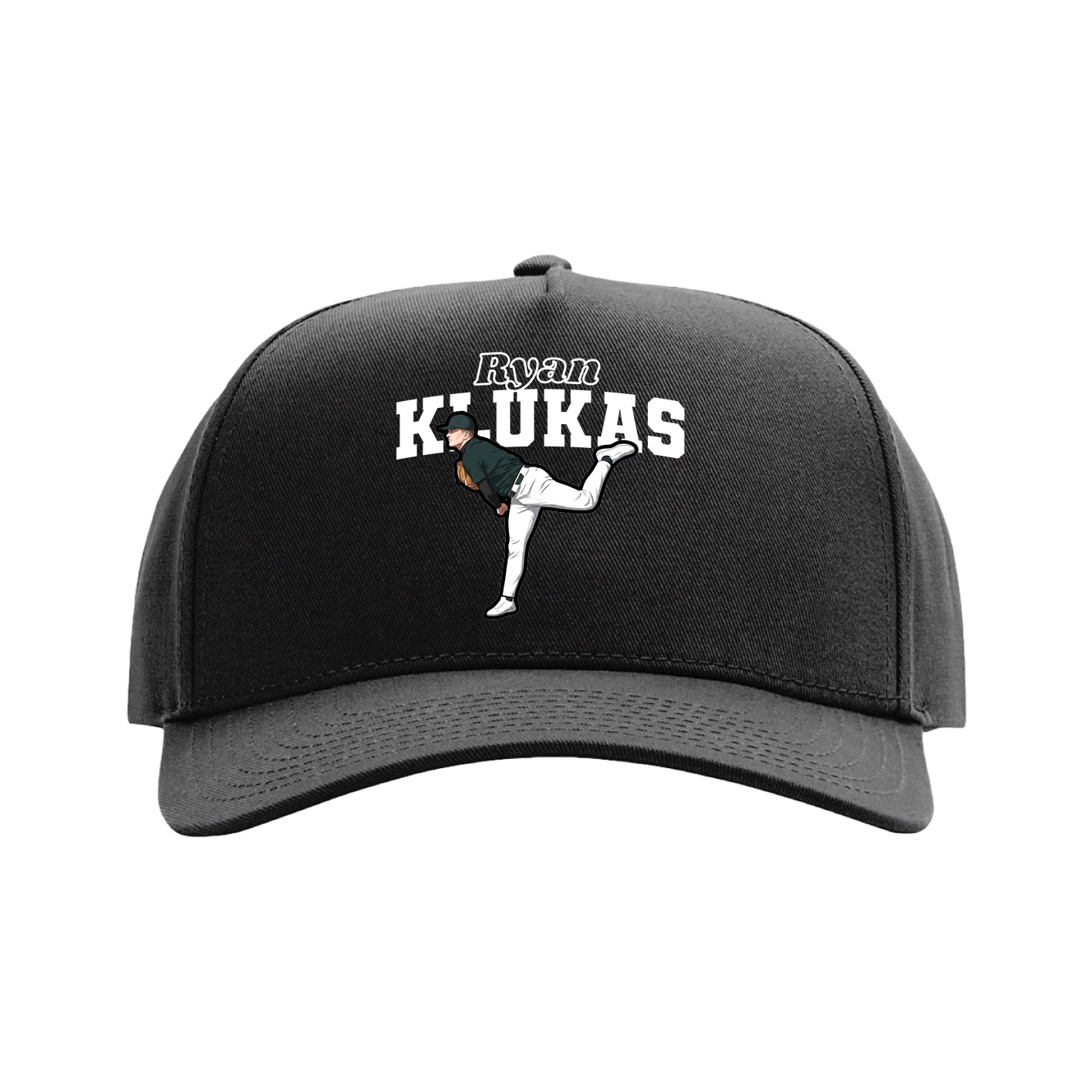 Full Fabric Five-Panel Champ Cap — Name Arch in Black