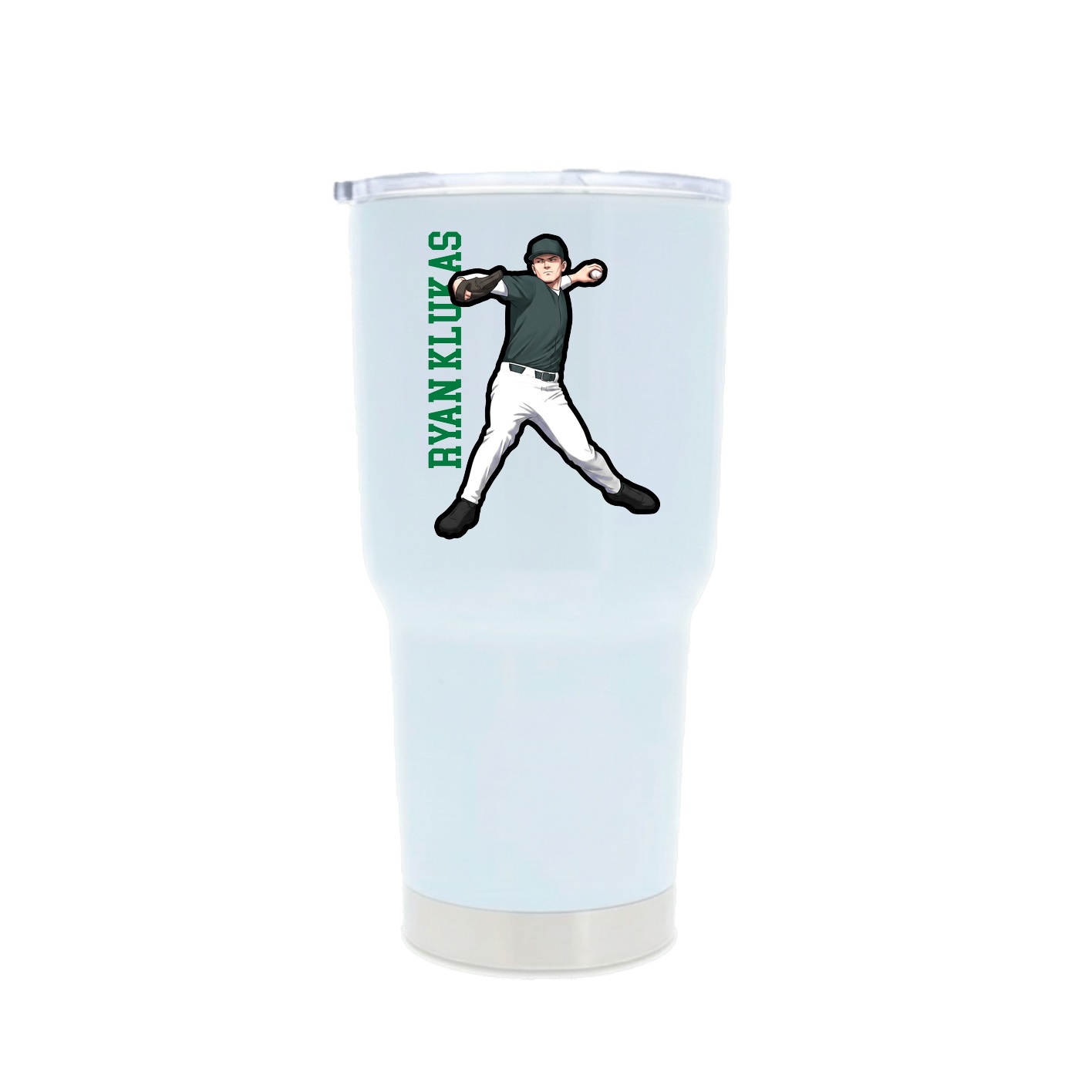 30oz Stainless Steel Tumbler — Name Vertical in White