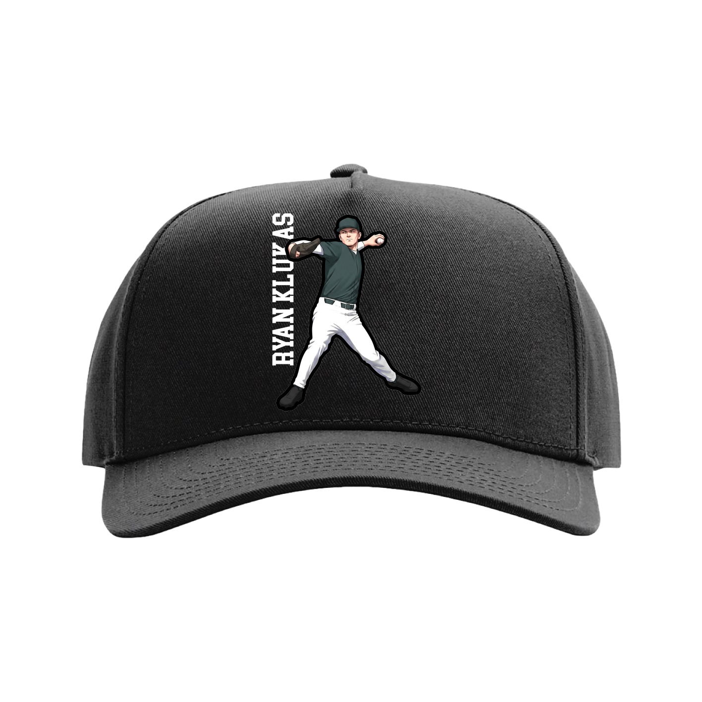 Full Fabric Five-Panel Champ Cap — Name Vertical in Black