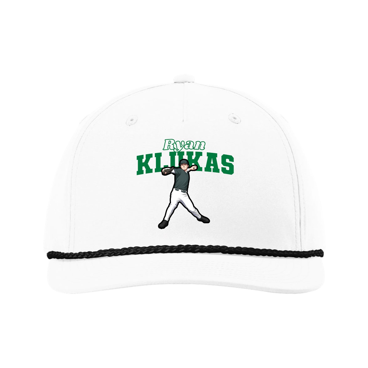 Five-Panel Classic Rope Cap — Name Arch in White