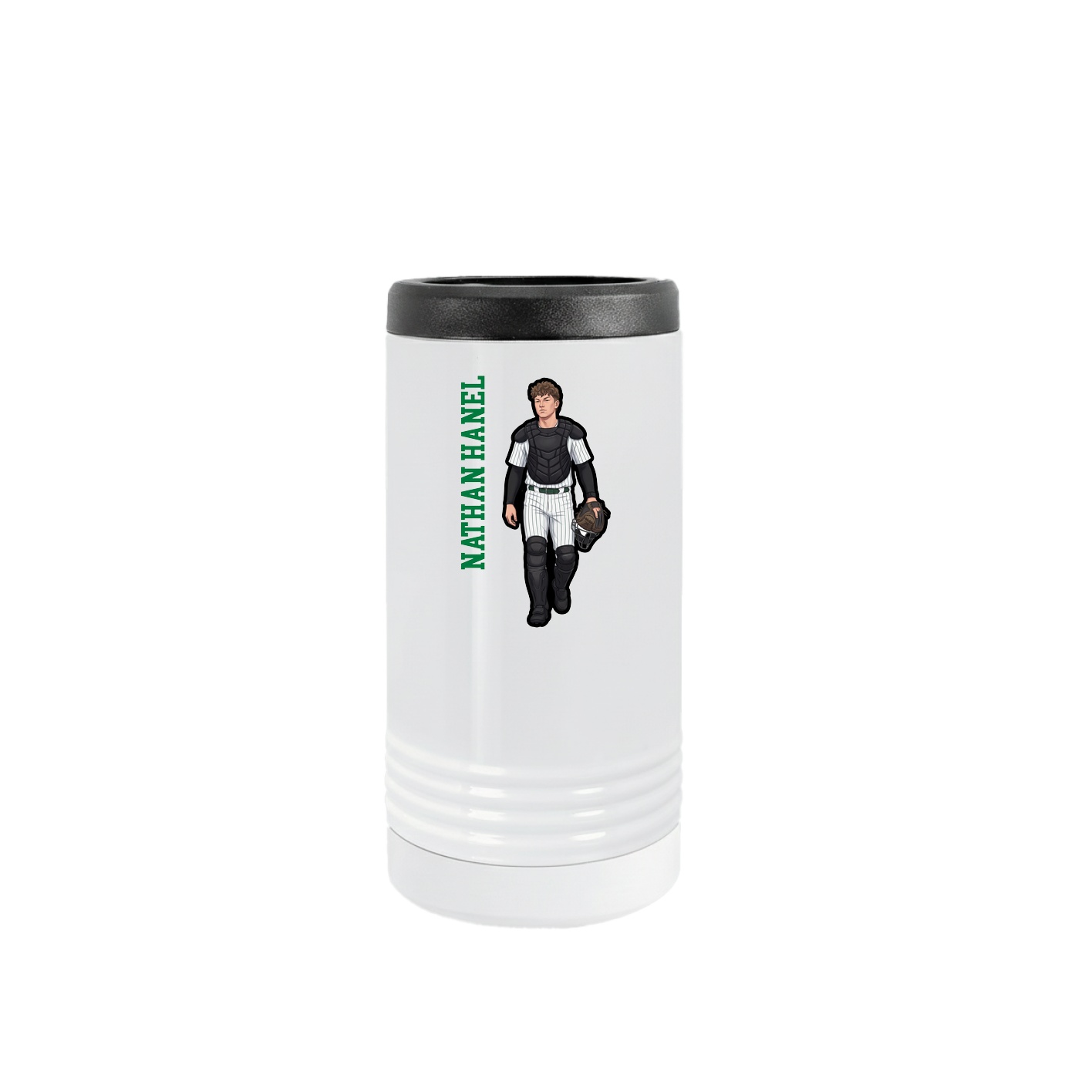 Slim Beverage Holder — Name Vertical in White