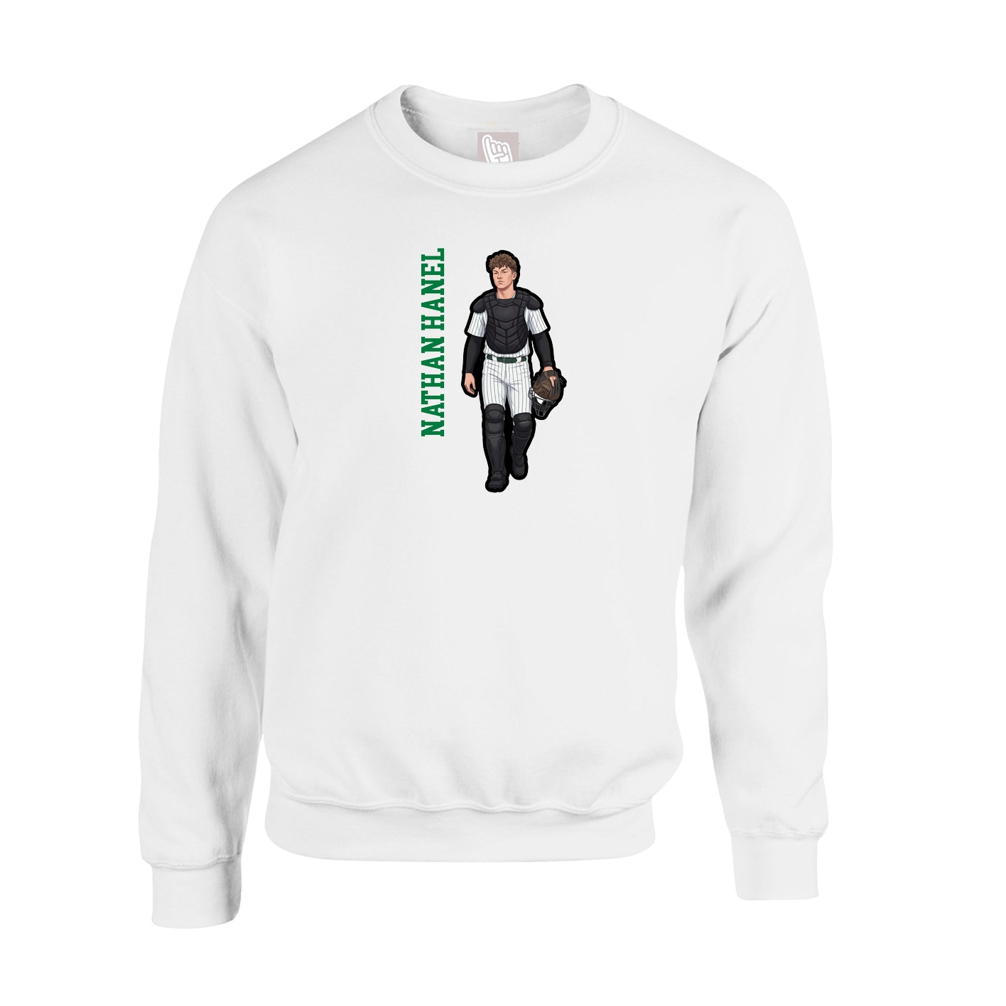 Fleece Crew — Name Vertical in White