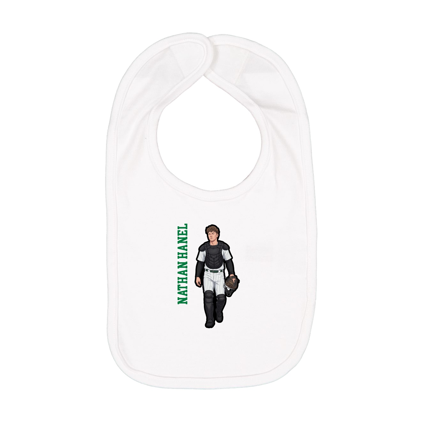 Infant Bib — Name Vertical in White