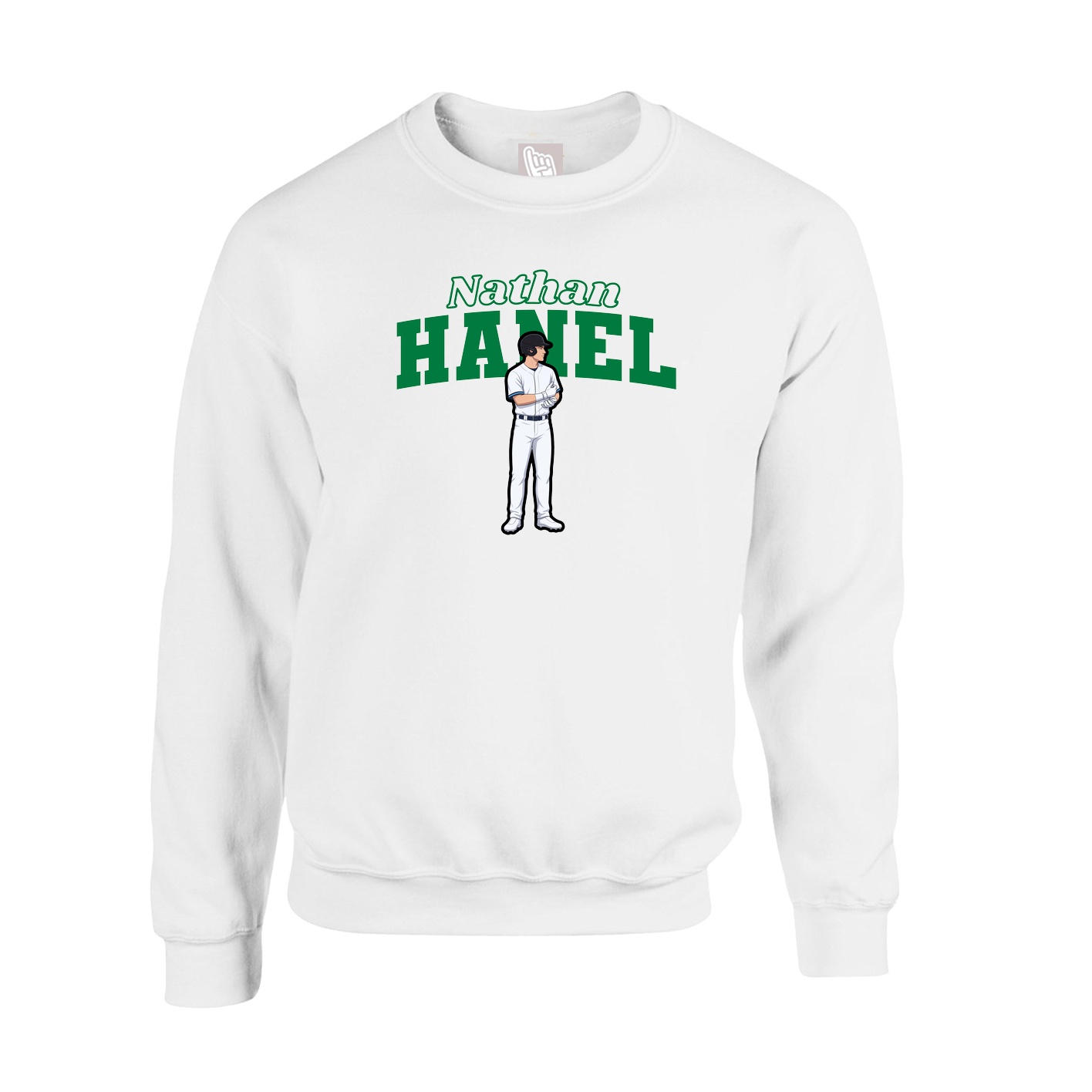 Fleece Crew — Name Arch in White