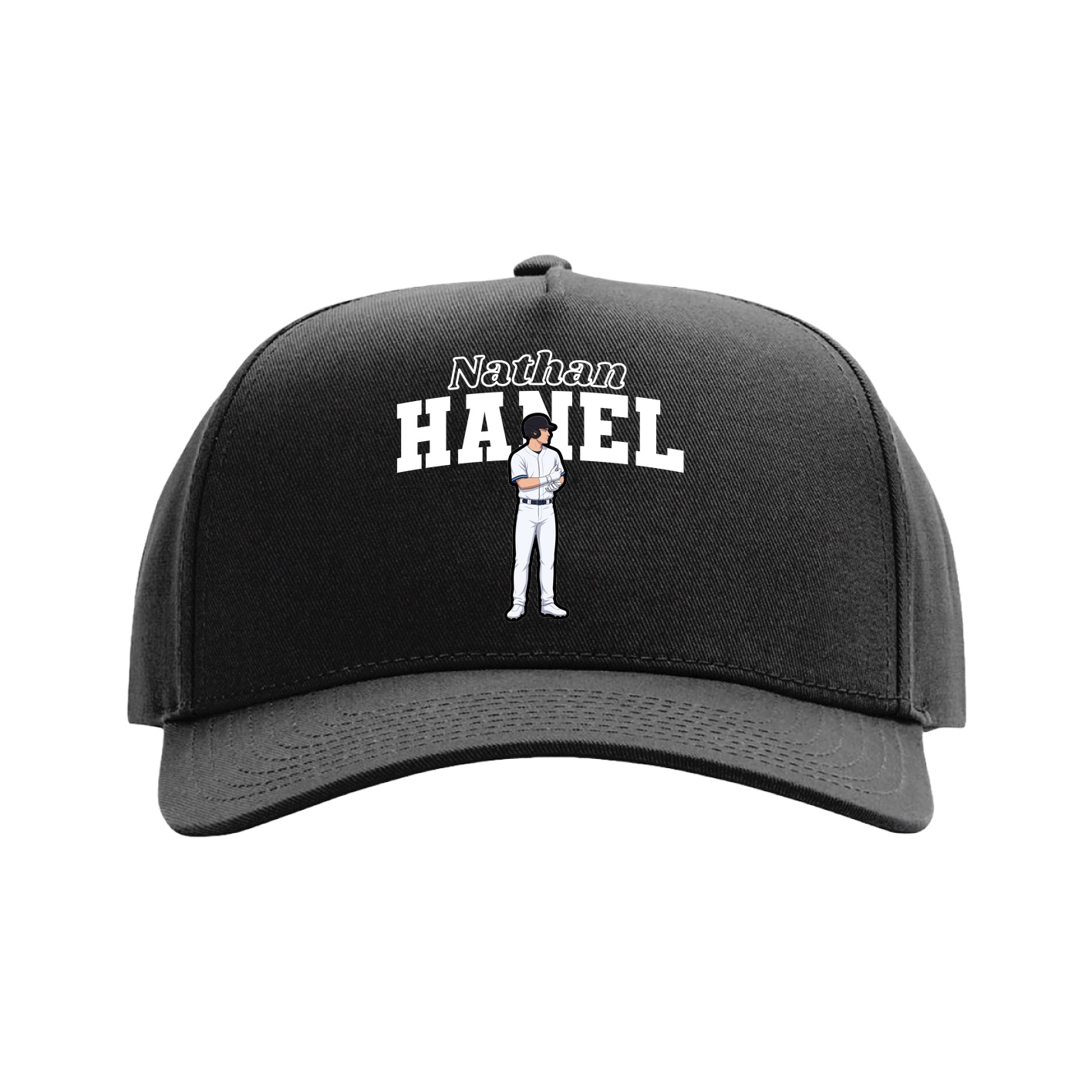 Full Fabric Five-Panel Champ Cap — Name Arch in Black