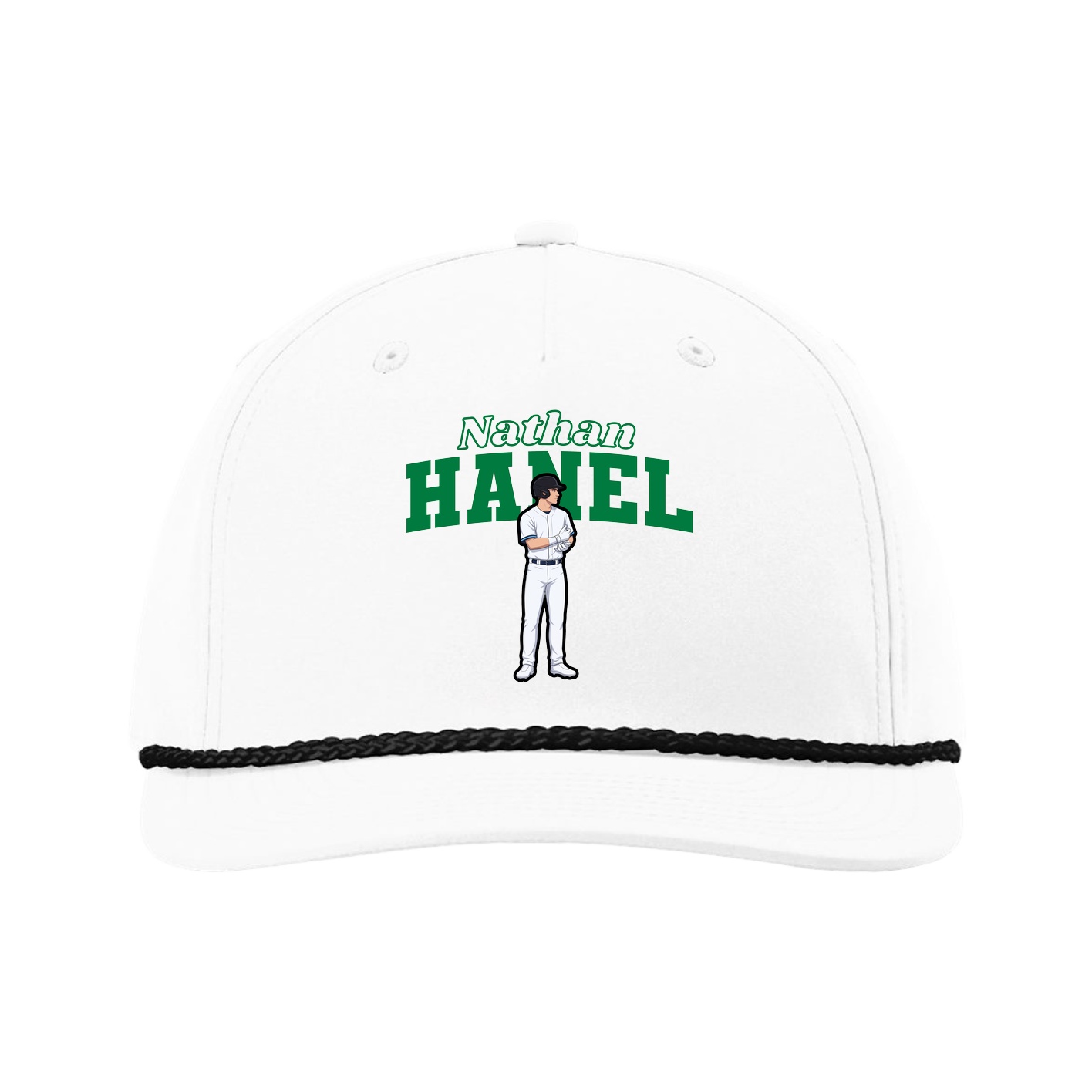 Five-Panel Classic Rope Cap — Name Arch in White