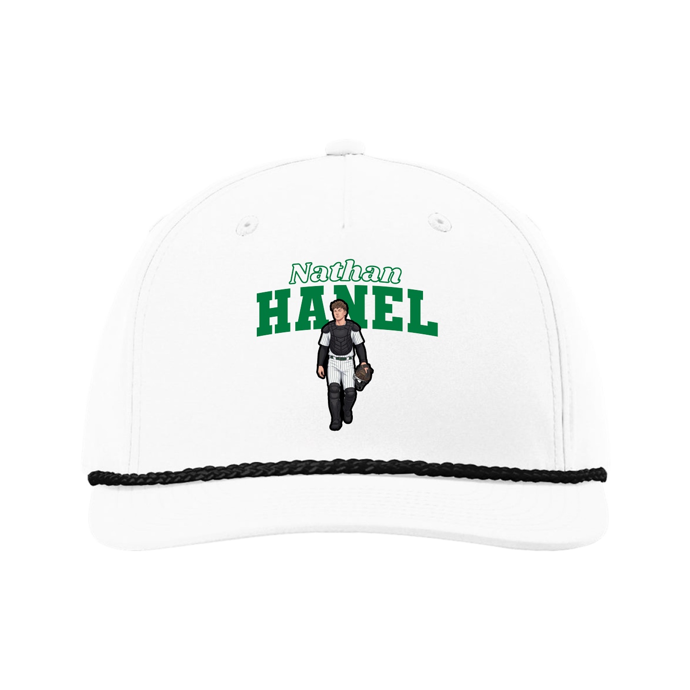 Five-Panel Classic Rope Cap — Name Arch in White