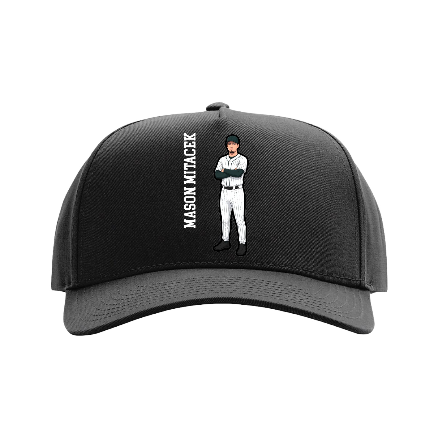 Full Fabric Five-Panel Champ Cap — Name Vertical in Black