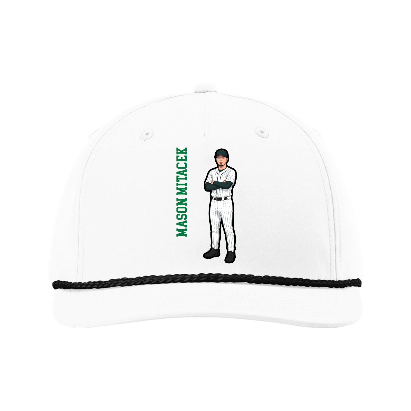 Five-Panel Classic Rope Cap — Name Vertical in White