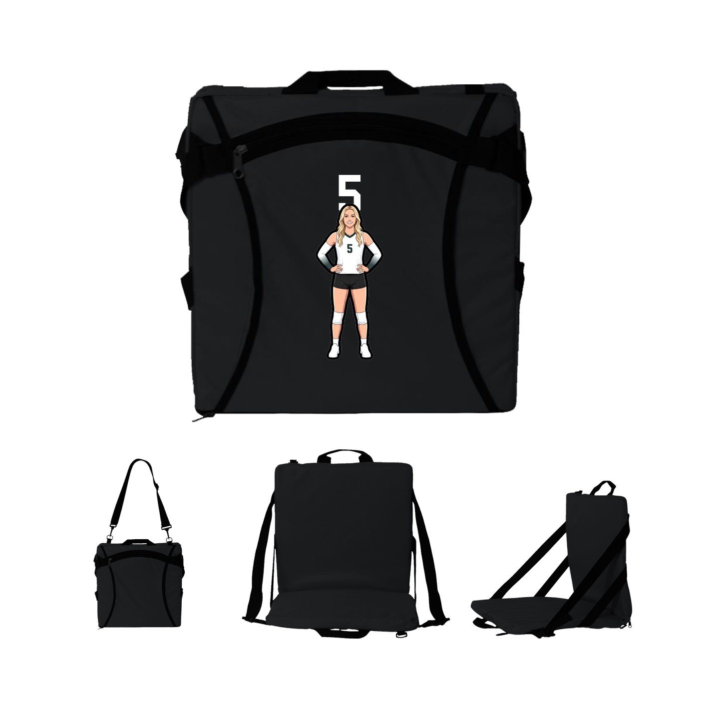 Folding Stadium Seat — Number Top in Black