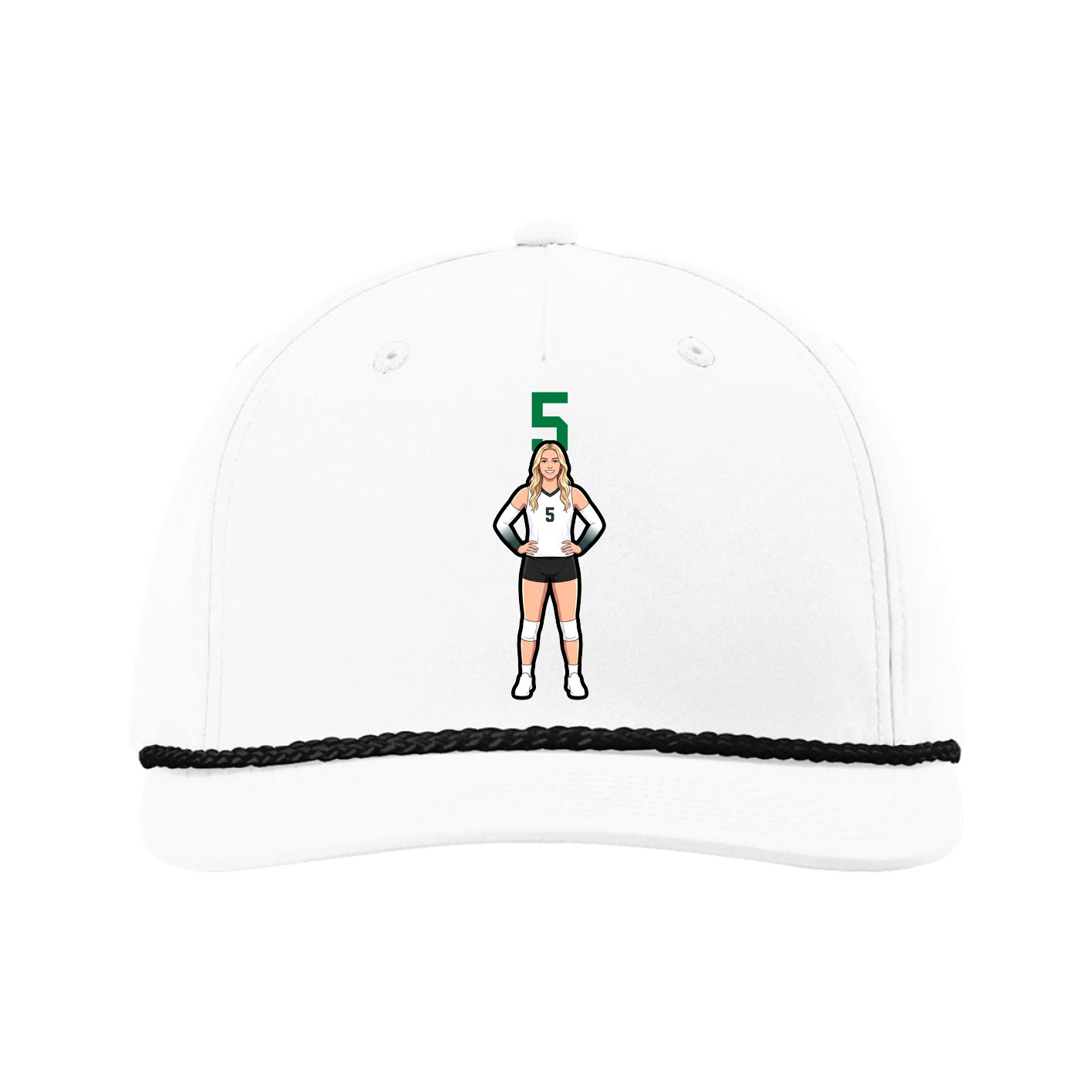 Five-Panel Classic Rope Cap — Number Top in White