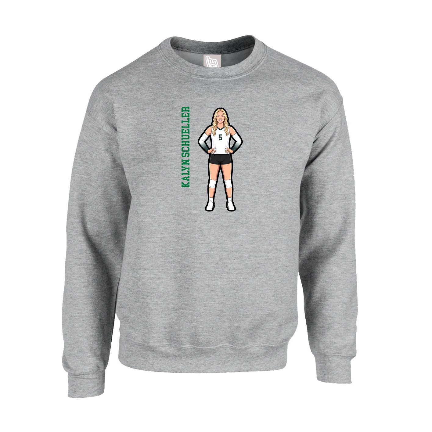Fleece Crew — Name Vertical in Grey