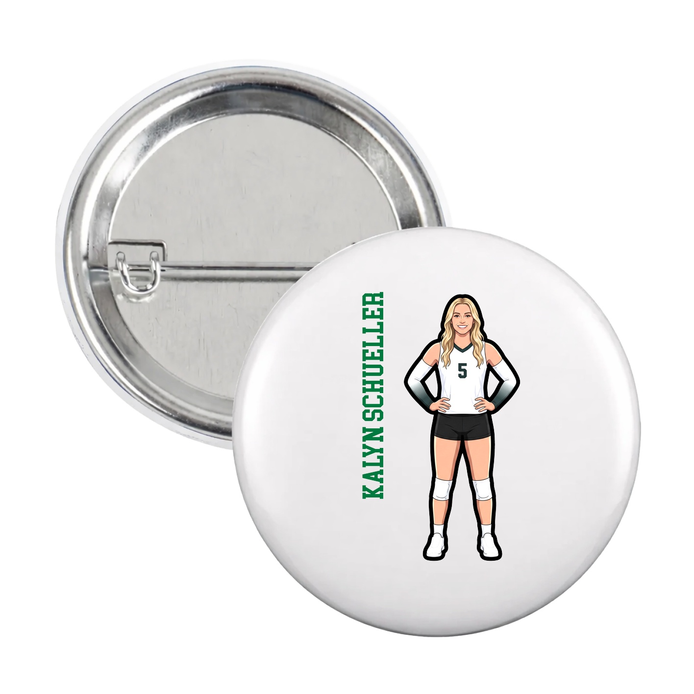 Game Day Button — Name Vertical in White