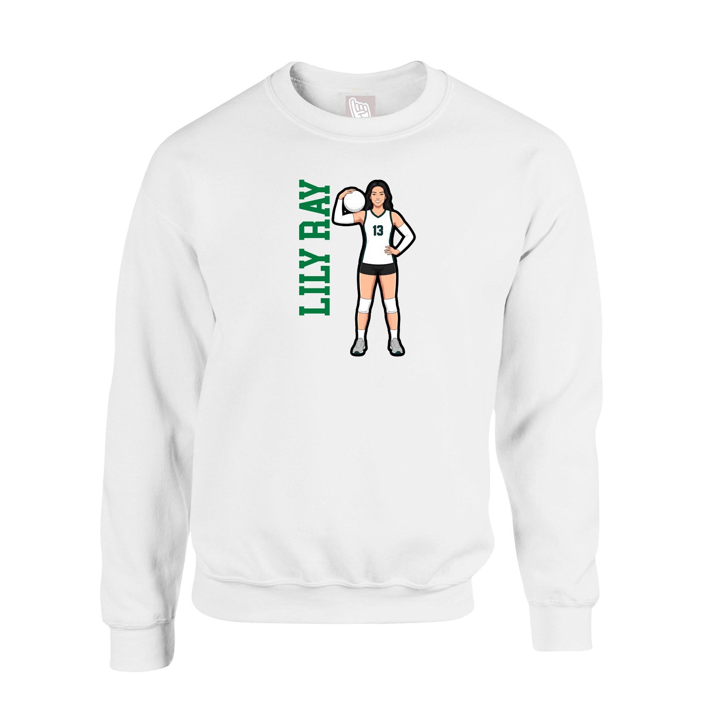 Fleece Crew — Name Vertical in White