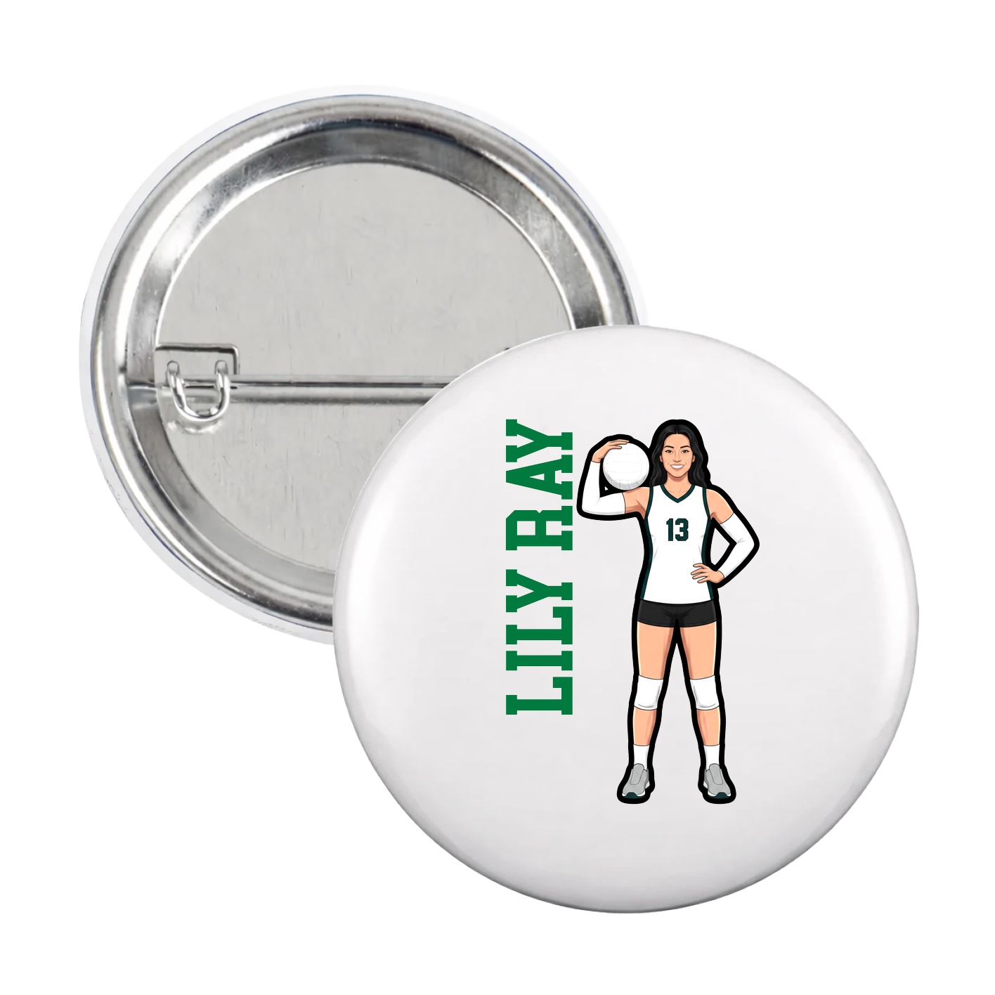 Game Day Button — Name Vertical in White
