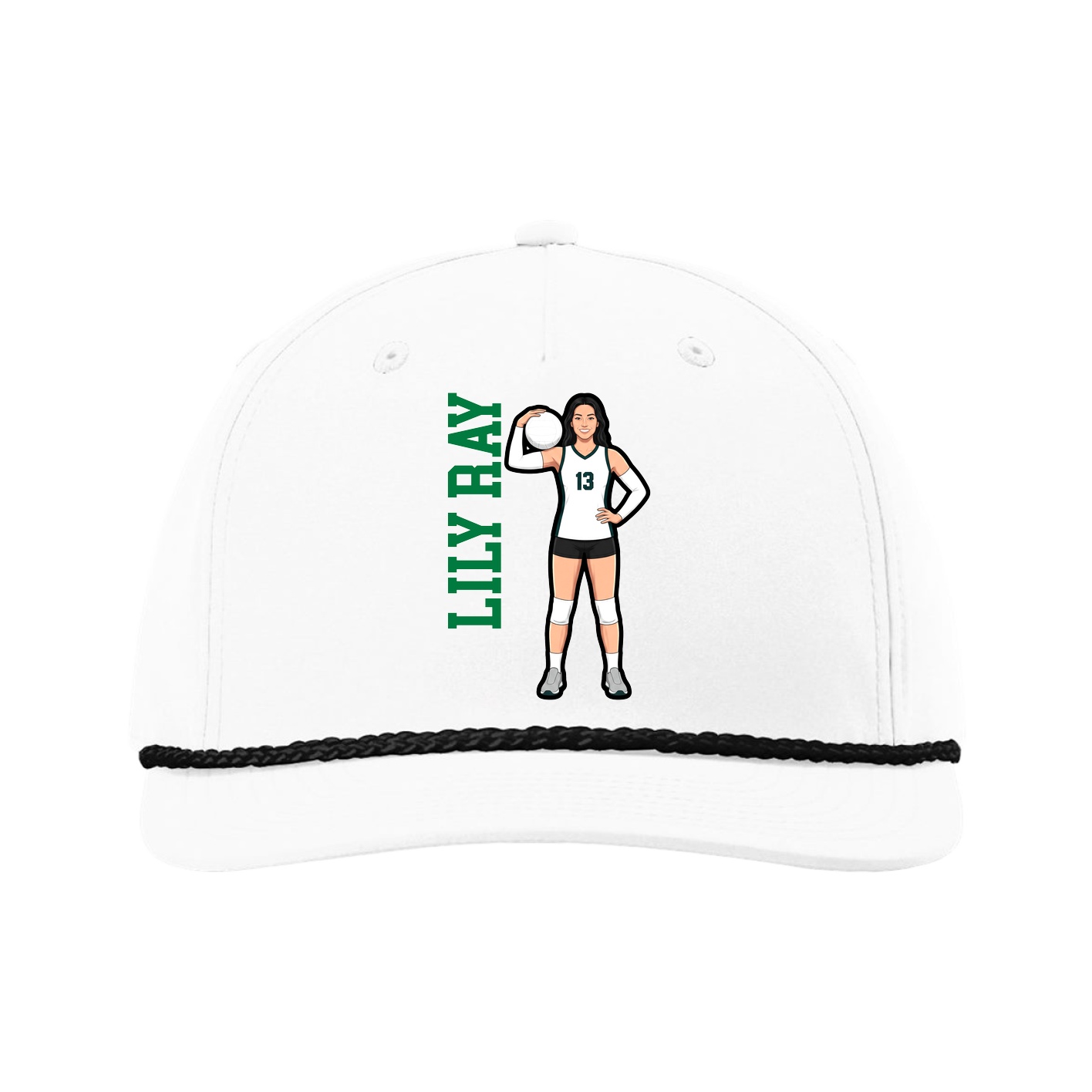 Five-Panel Classic Rope Cap — Name Vertical in White