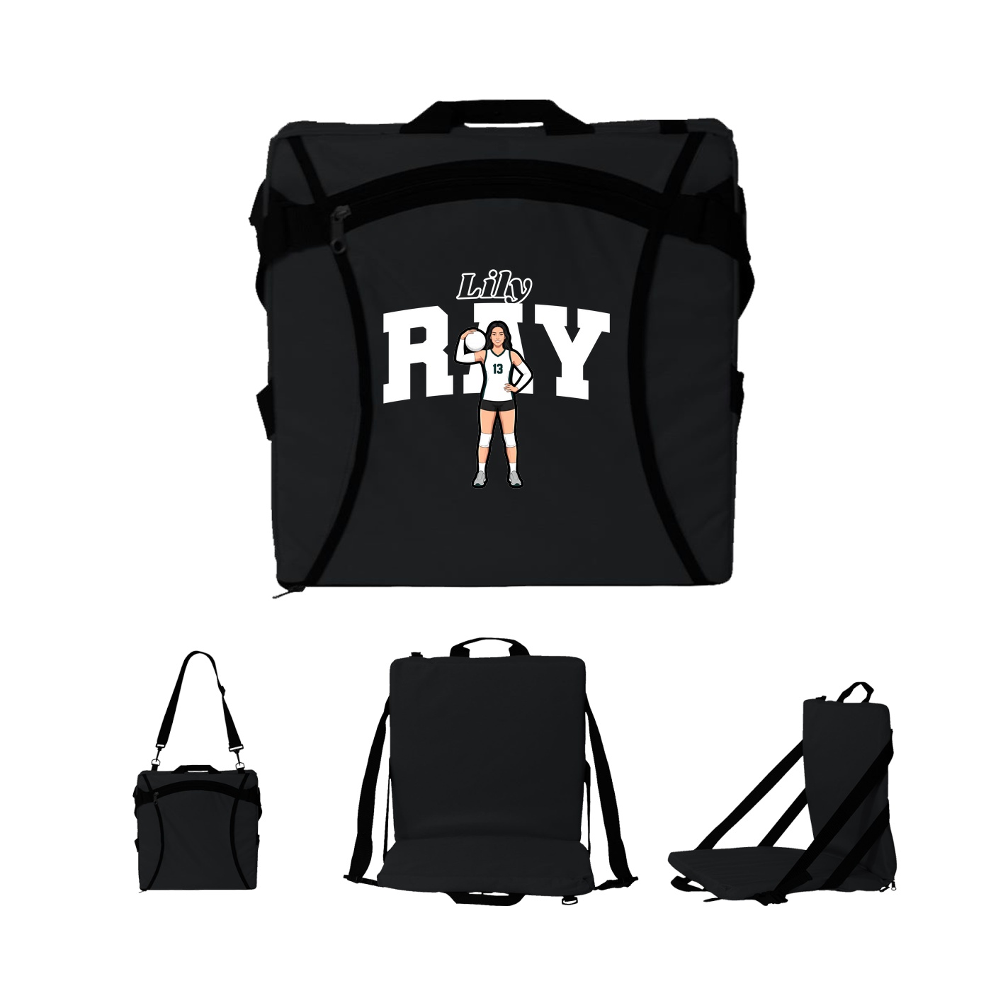 Folding Stadium Seat — Name Arch in Black
