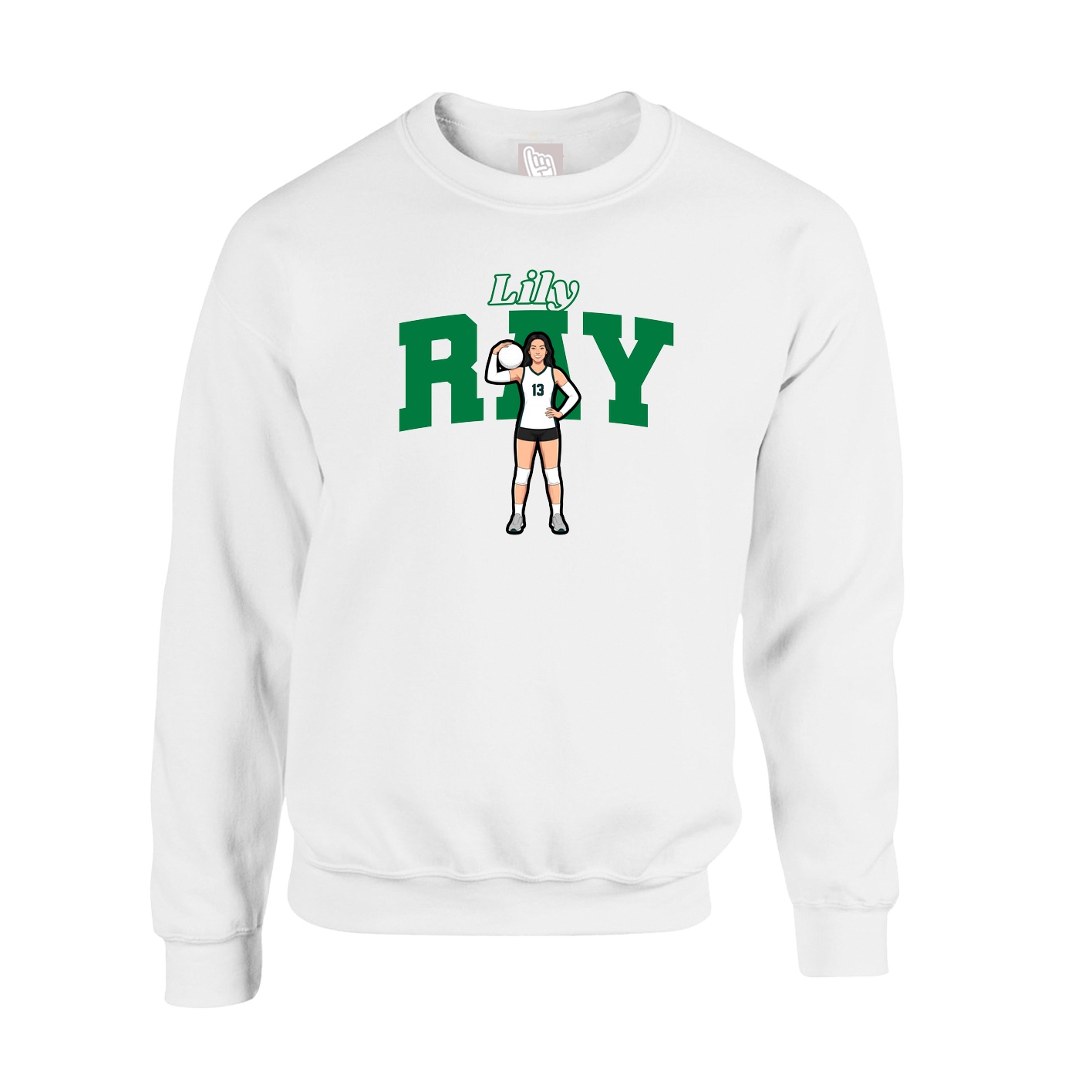 Fleece Crew — Name Arch in White