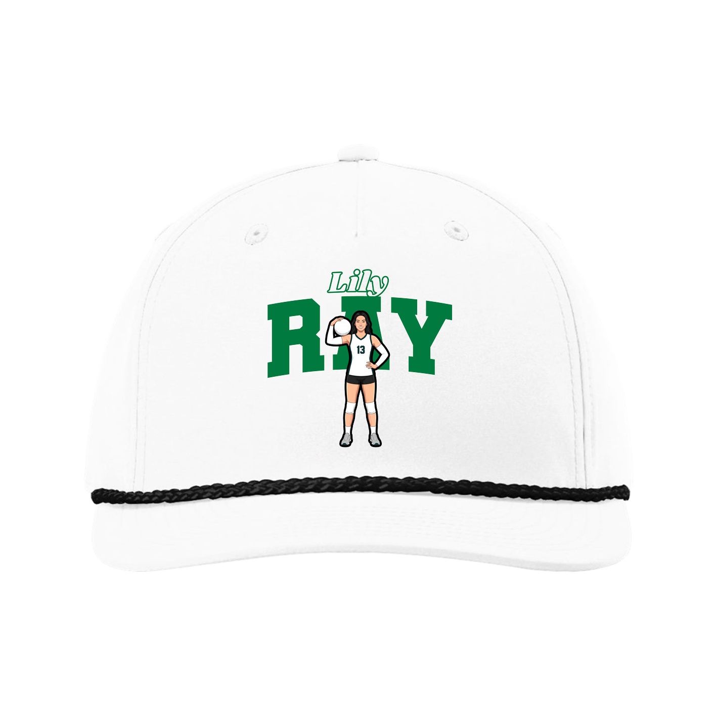 Five-Panel Classic Rope Cap — Name Arch in White
