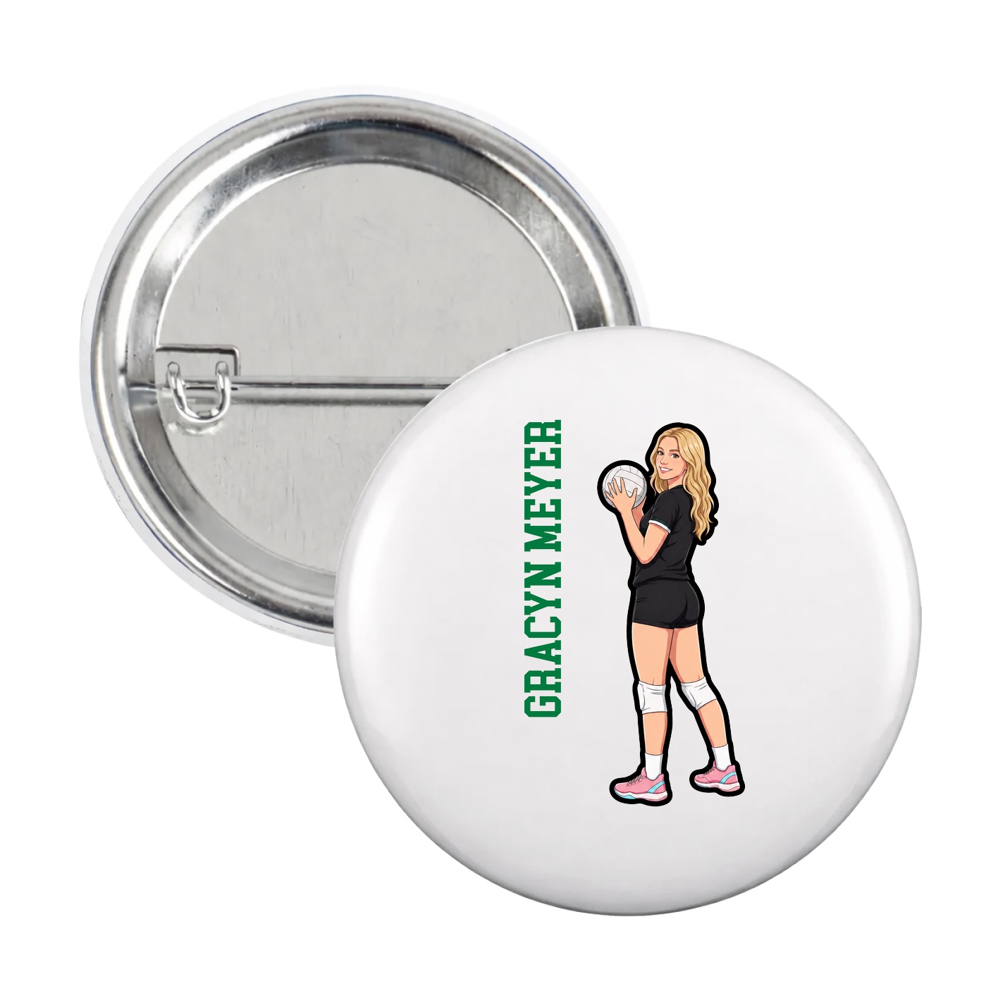 Game Day Button — Name Vertical in White