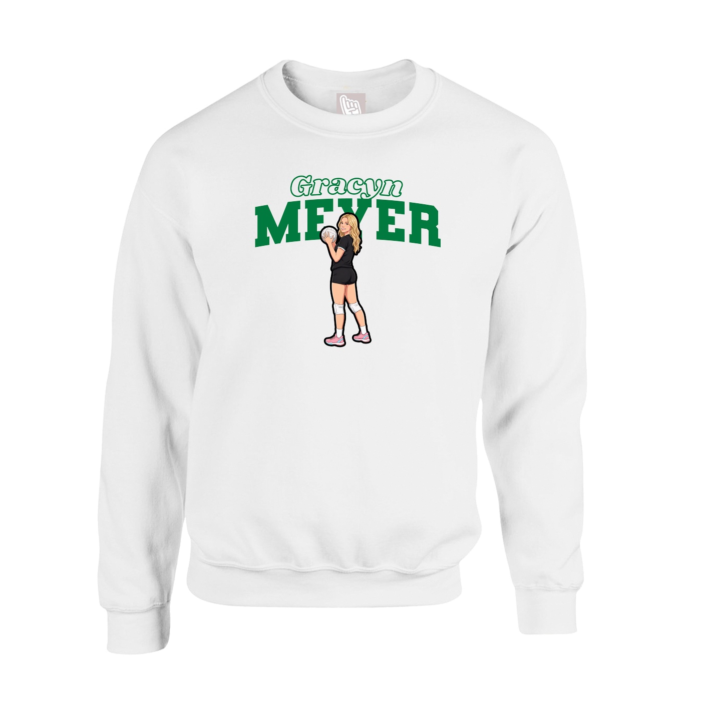 Fleece Crew — Name Arch in White