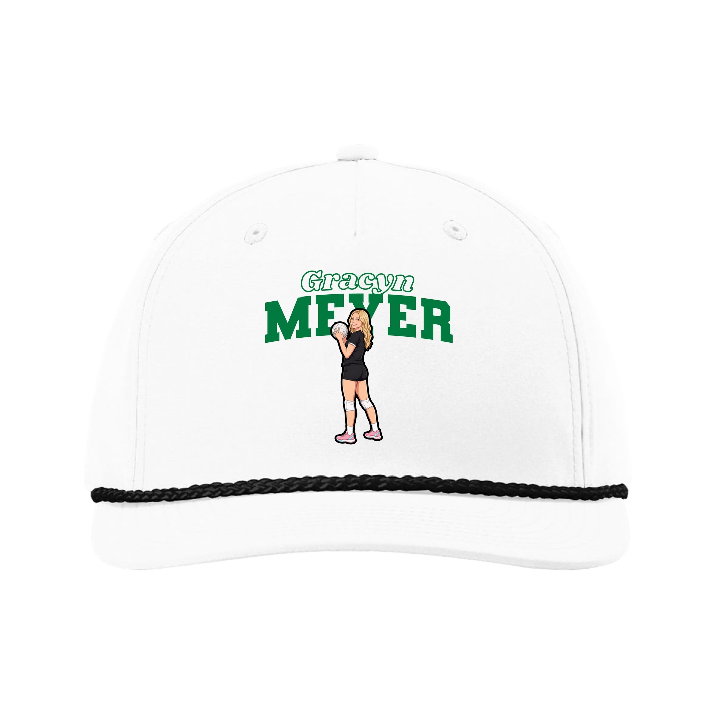 Five-Panel Classic Rope Cap — Name Arch in White