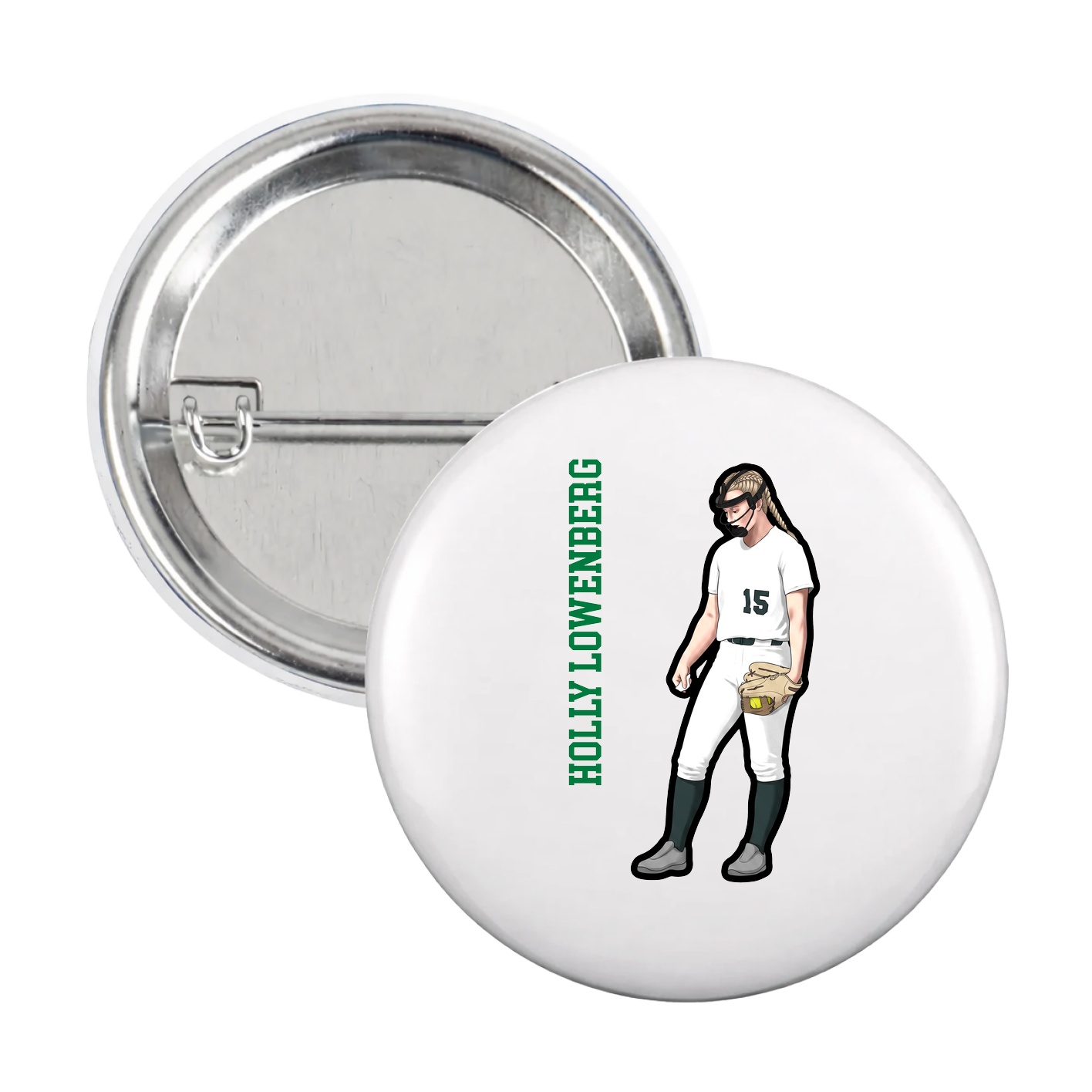 Game Day Button — Name Vertical in White