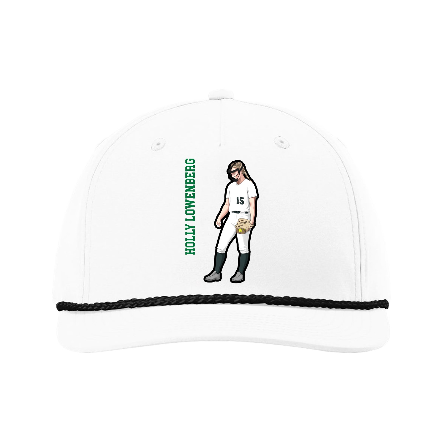 Five-Panel Classic Rope Cap — Name Vertical in White