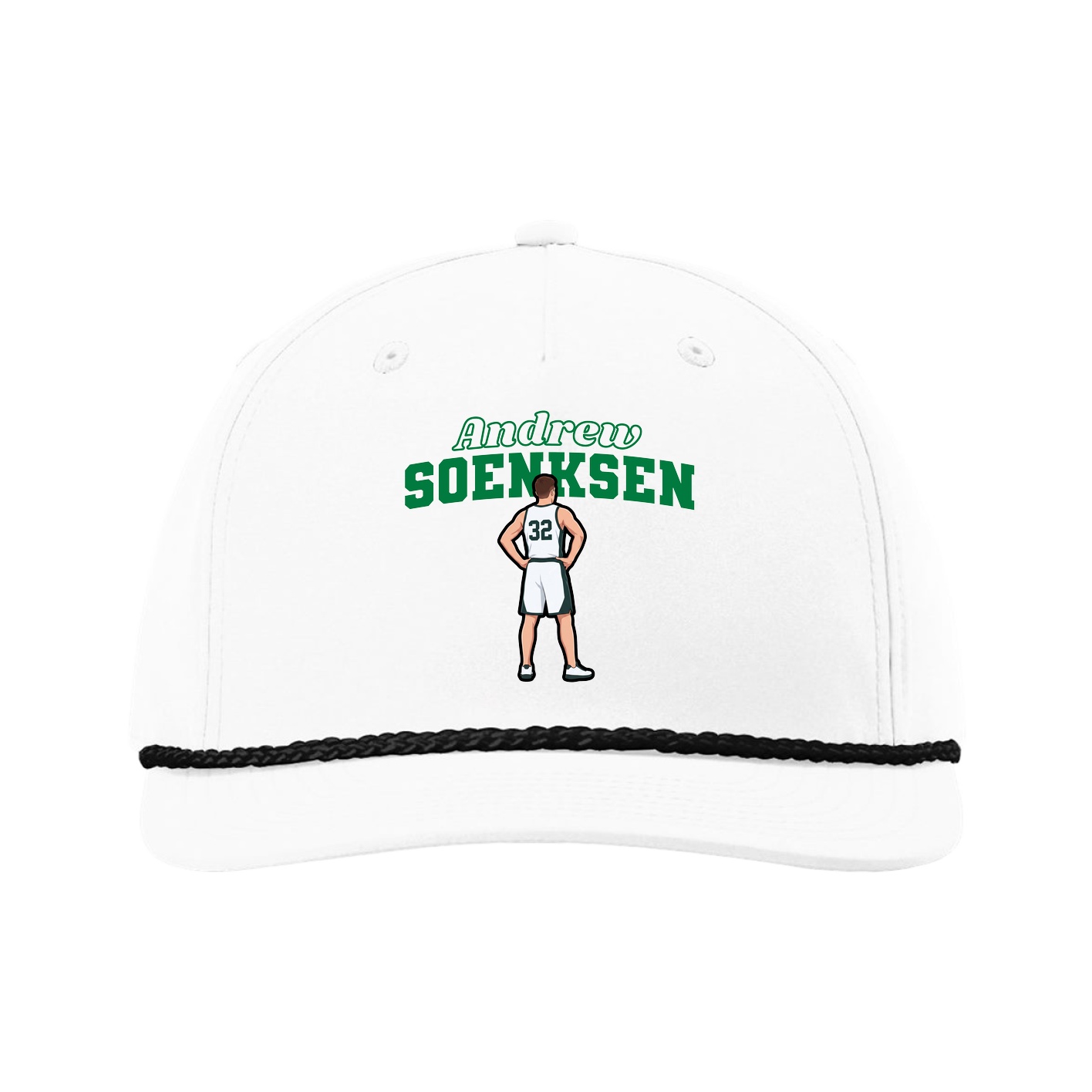 Five-Panel Classic Rope Cap — Name Arch in White
