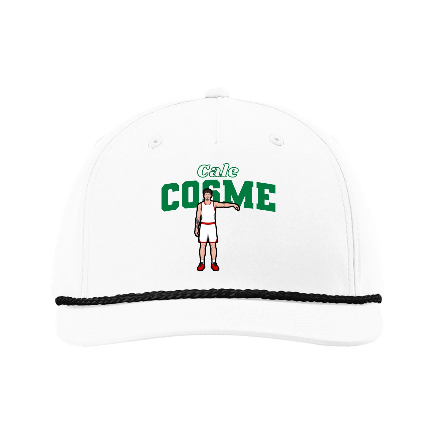 Five-Panel Classic Rope Cap — Name Arch in White