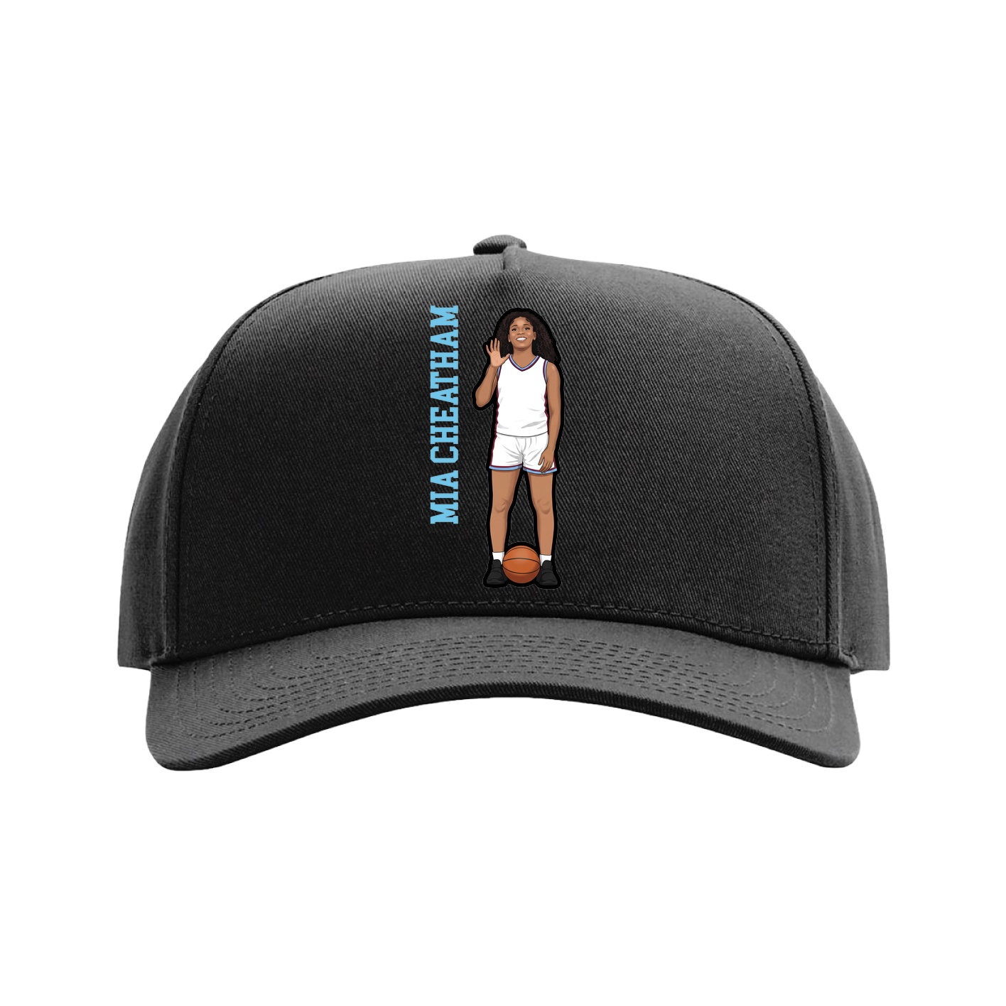 Full Fabric Five-Panel Champ Cap — Name Vertical in Black