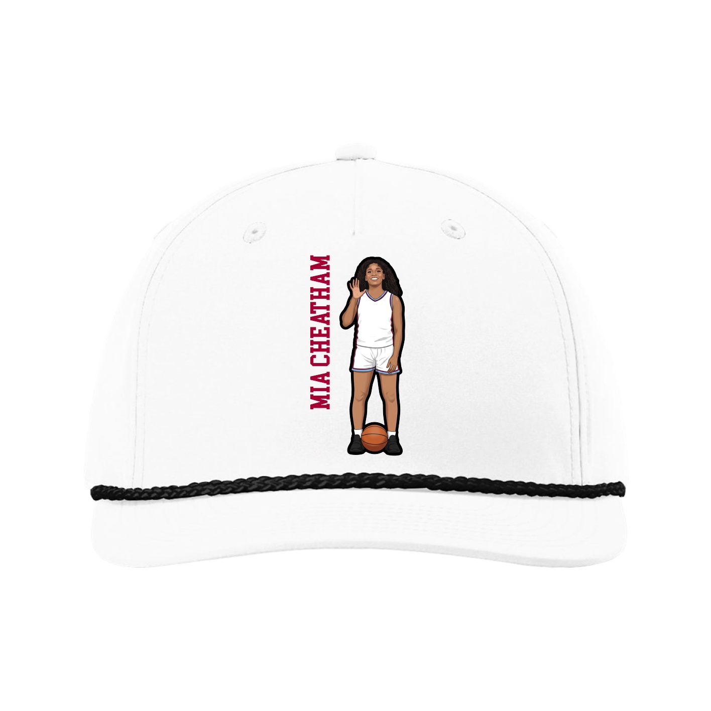 Five-Panel Classic Rope Cap — Name Vertical in White