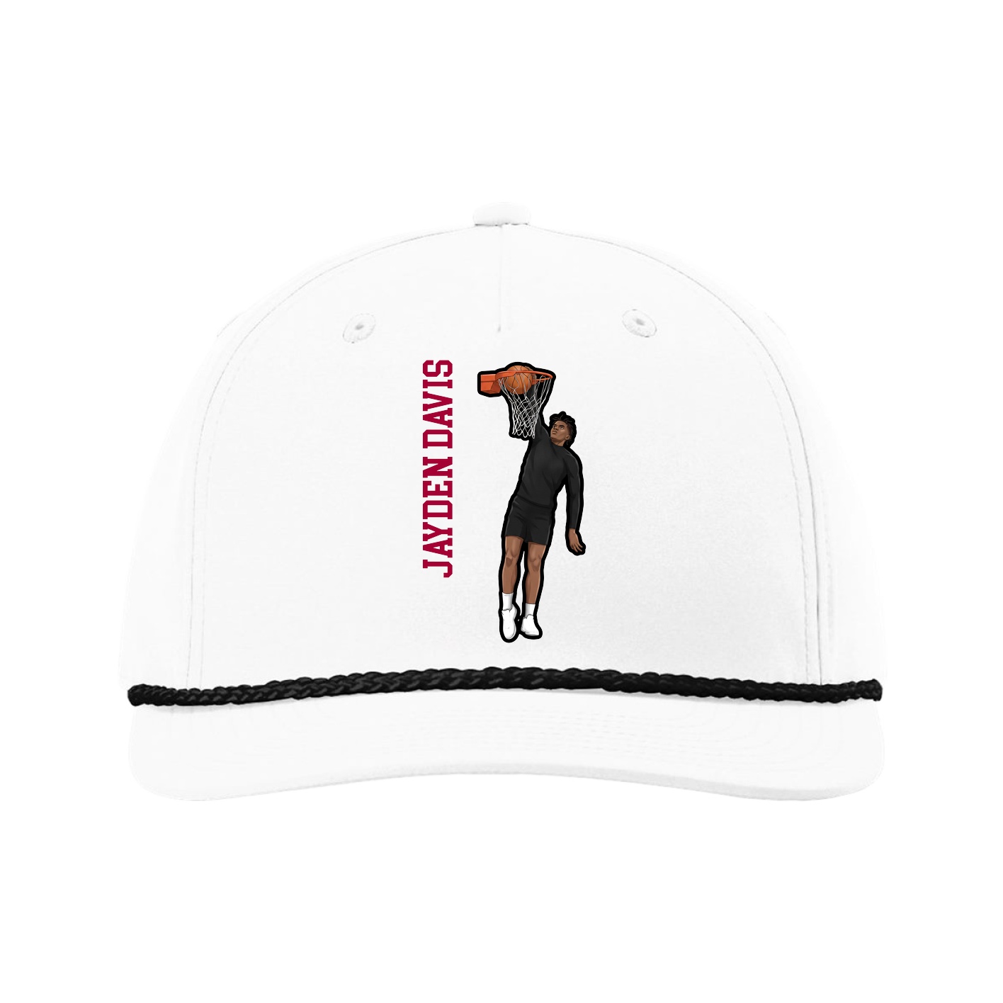 Five-Panel Classic Rope Cap — Name Vertical in White