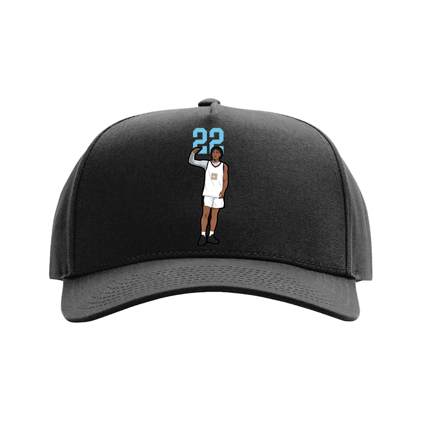 Full Fabric Five-Panel Champ Cap — Number Top in Black