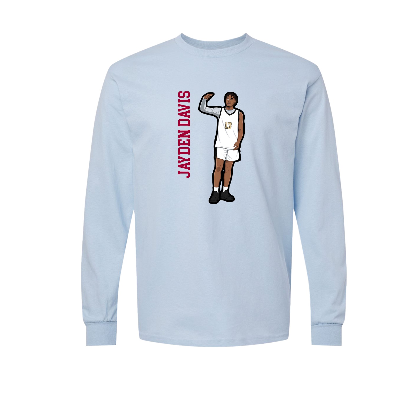 Long Sleeve Tee — Name Vertical in Light Blue
