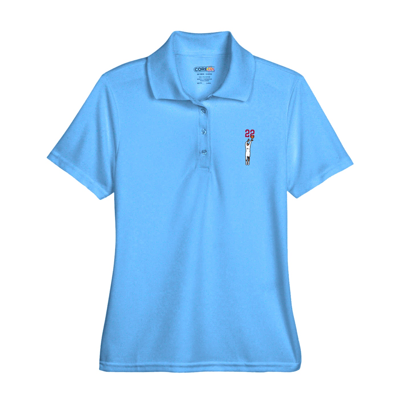 Womens Performance Polo — Number Top in Light Blue