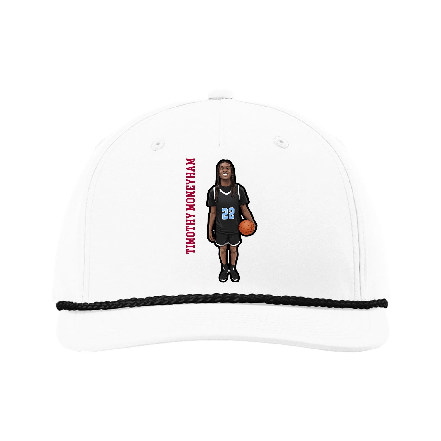 Five-Panel Classic Rope Cap — Name Vertical in White
