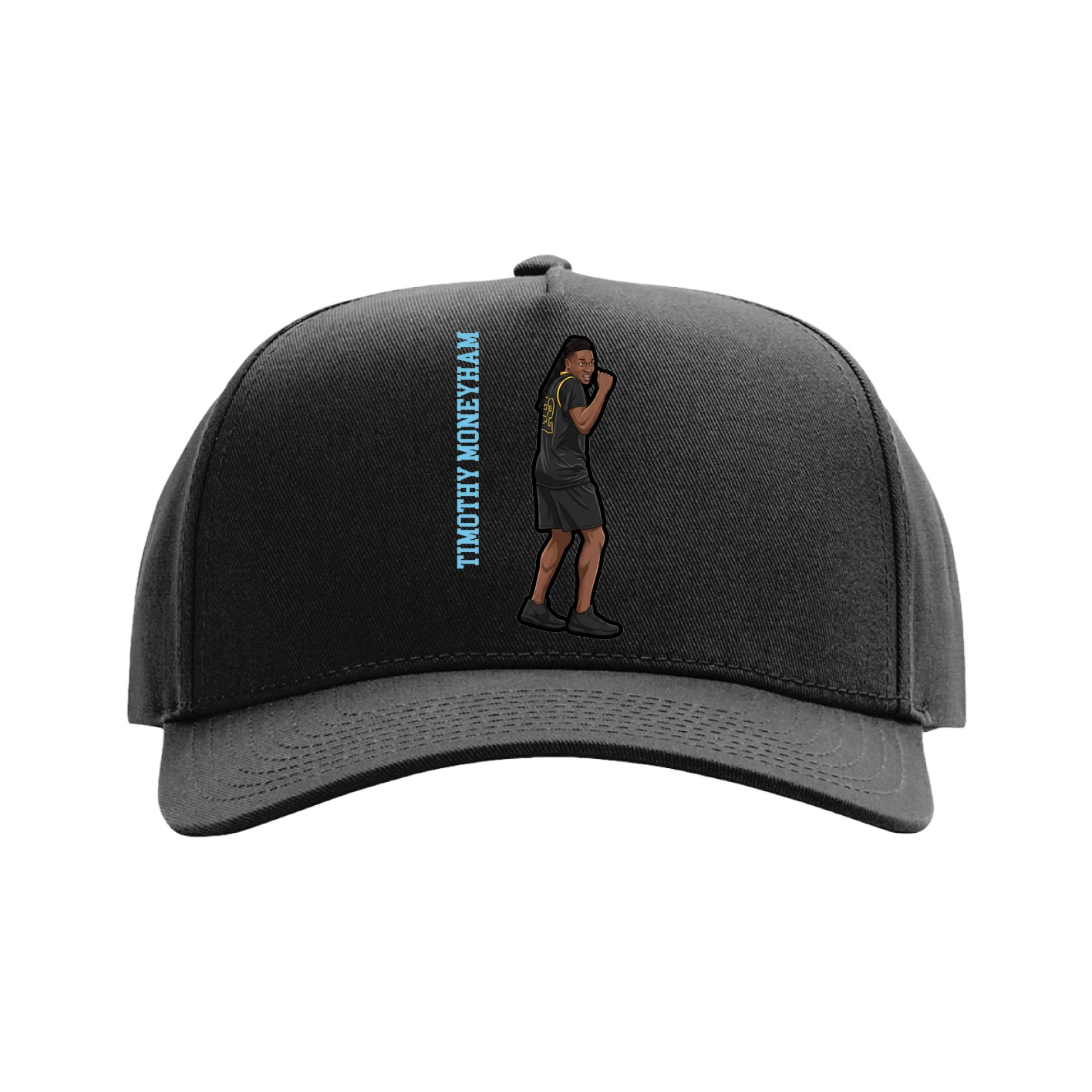 Full Fabric Five-Panel Champ Cap — Name Vertical in Black