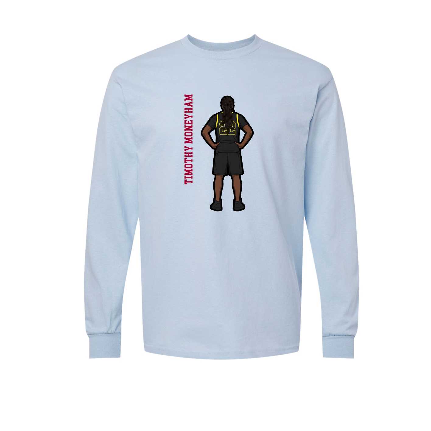 Long Sleeve Tee — Name Vertical in Light Blue