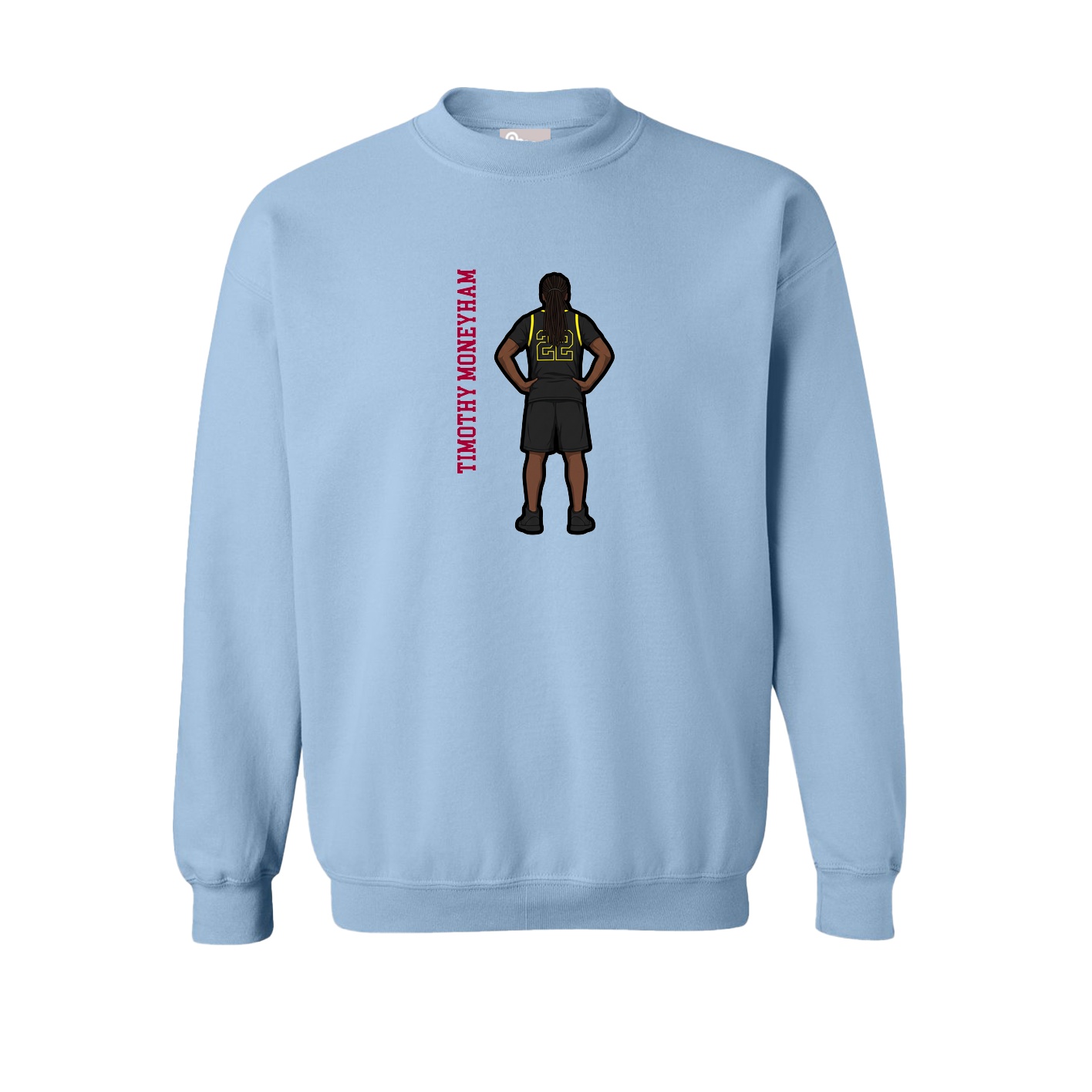 Fleece Crew — Name Vertical in Light Blue