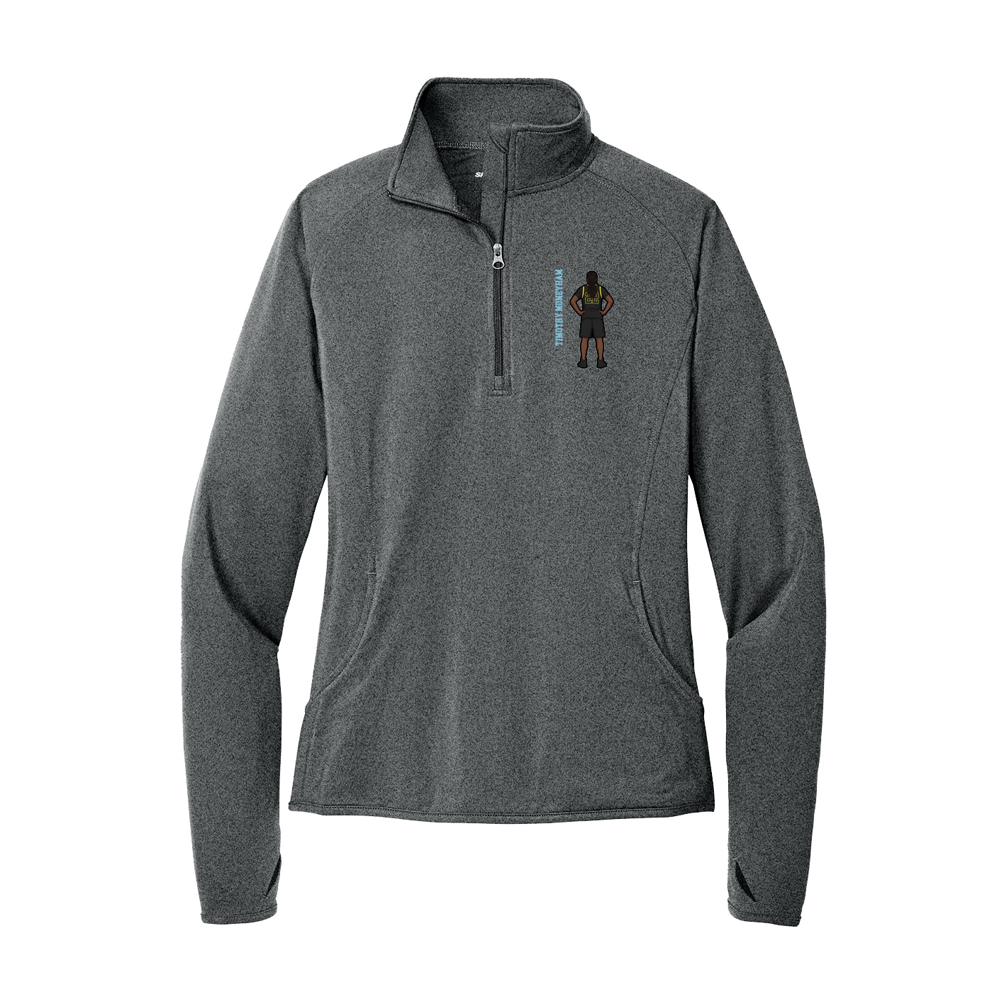 Women's Q-Zip Pullover — Name Vertical in Grey