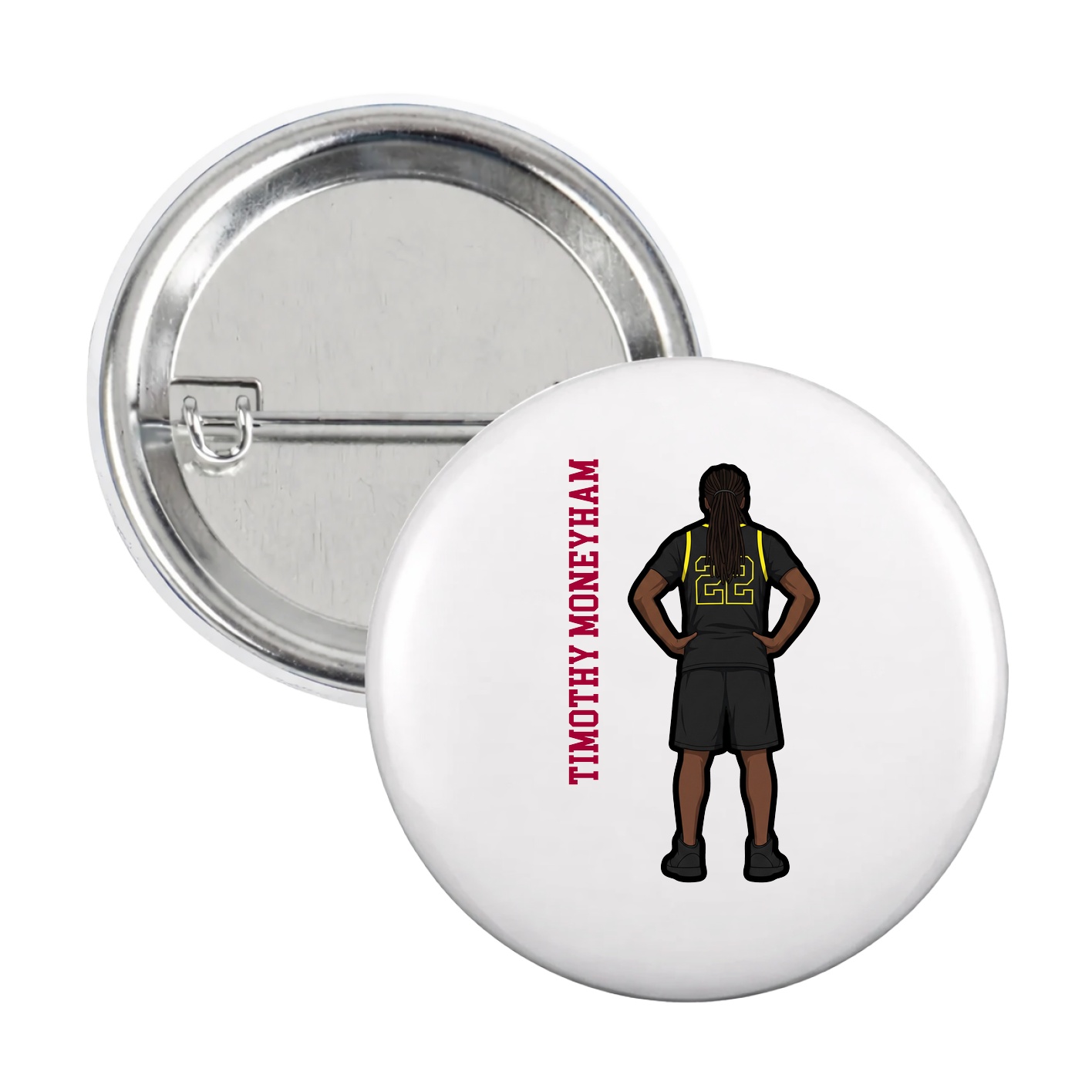 Game Day Button — Name Vertical in White